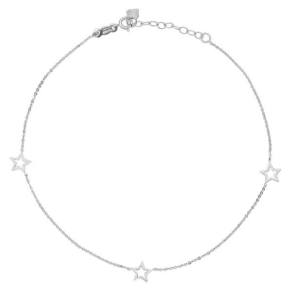 14k White Gold Open Star Anklet