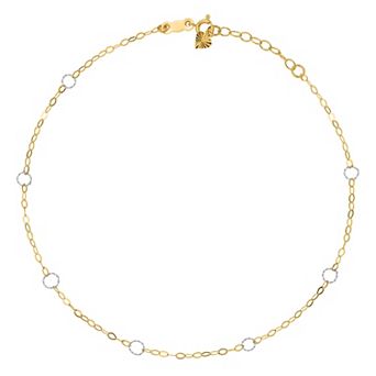 14k Gold Two-Tone Open Circle Link Anklet