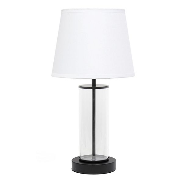 Encased Metal and Clear Glass Table Lamp with Fabric Shade Black - Simple Designs