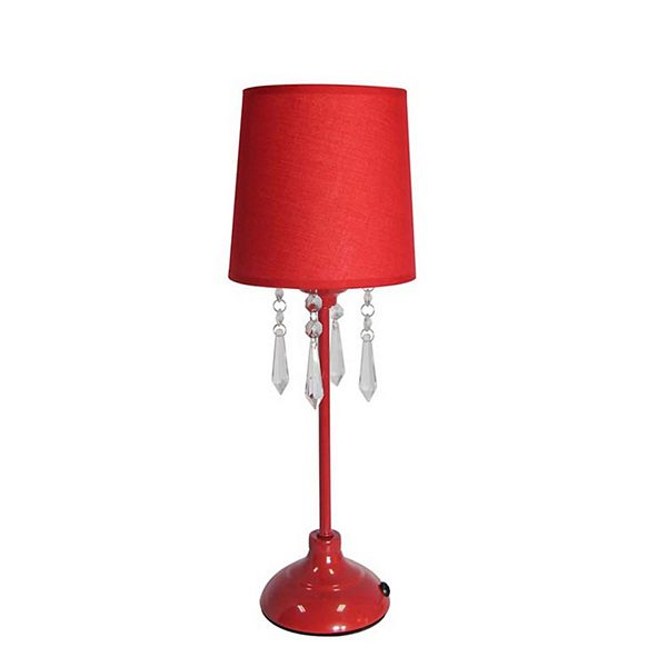 Table Lamp with Red Shade and Hanging Acrylic Beads
