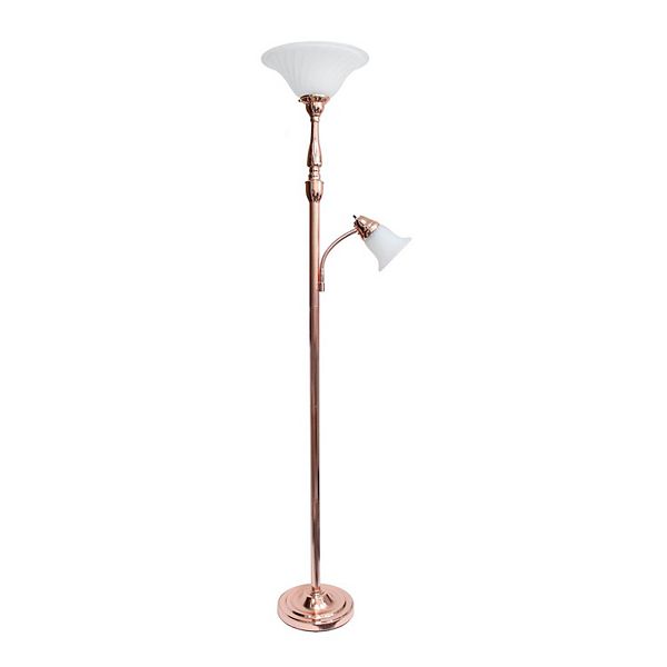 Torchiere Floor Lamp with Reading Light and Marble Glass Shade Rose Gold - Lalia Home