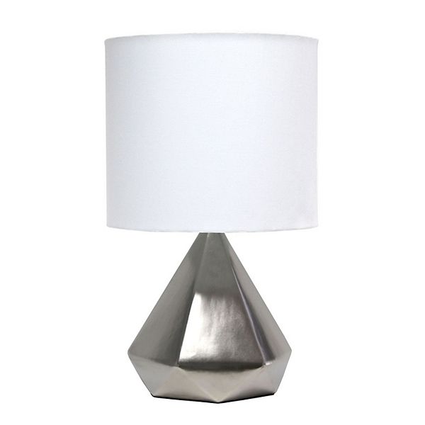 Pyramid Table Lamp Silver - Simple Designs: Metallic Prism Base, White Drum Shade, ETL Listed, No Assembly Required