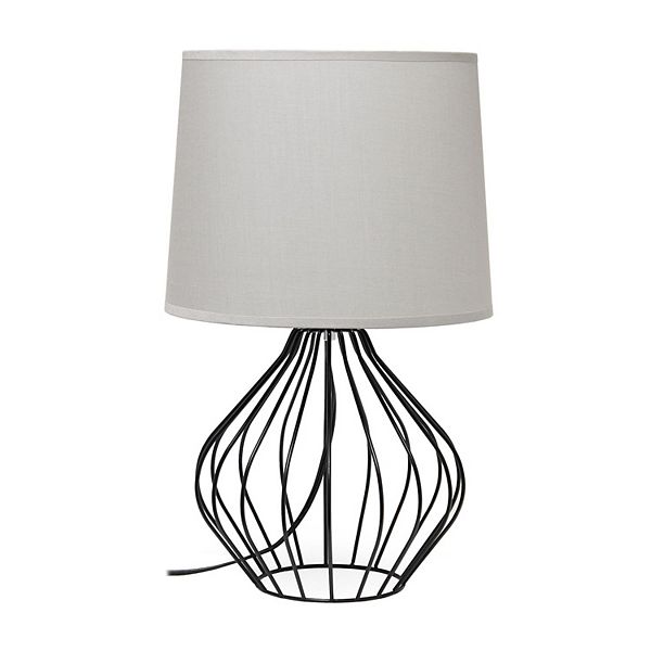 Geometrically Wired Metal Table Lamp with Fabric Shade Black/Gray - Simple Designs: No Assembly, ETL Listed, Modern Decor