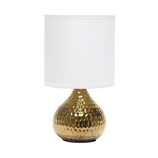 Hammered Drip Mini Table Lamp with Fabric Shade White/Gold - Simple Designs: ETL Listed, Metal Base, Cotton Drum Shade