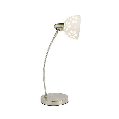 White Porcelain Flower Desk Lamp in Brushed Nickel