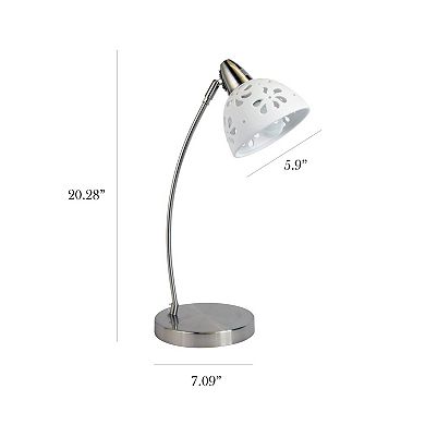 White Porcelain Flower Desk Lamp in Brushed Nickel