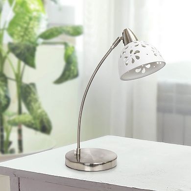 White Porcelain Flower Desk Lamp in Brushed Nickel
