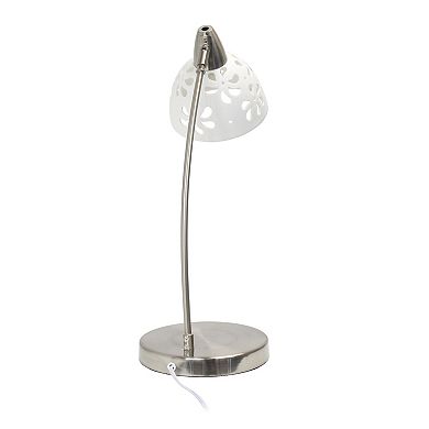 White Porcelain Flower Desk Lamp in Brushed Nickel