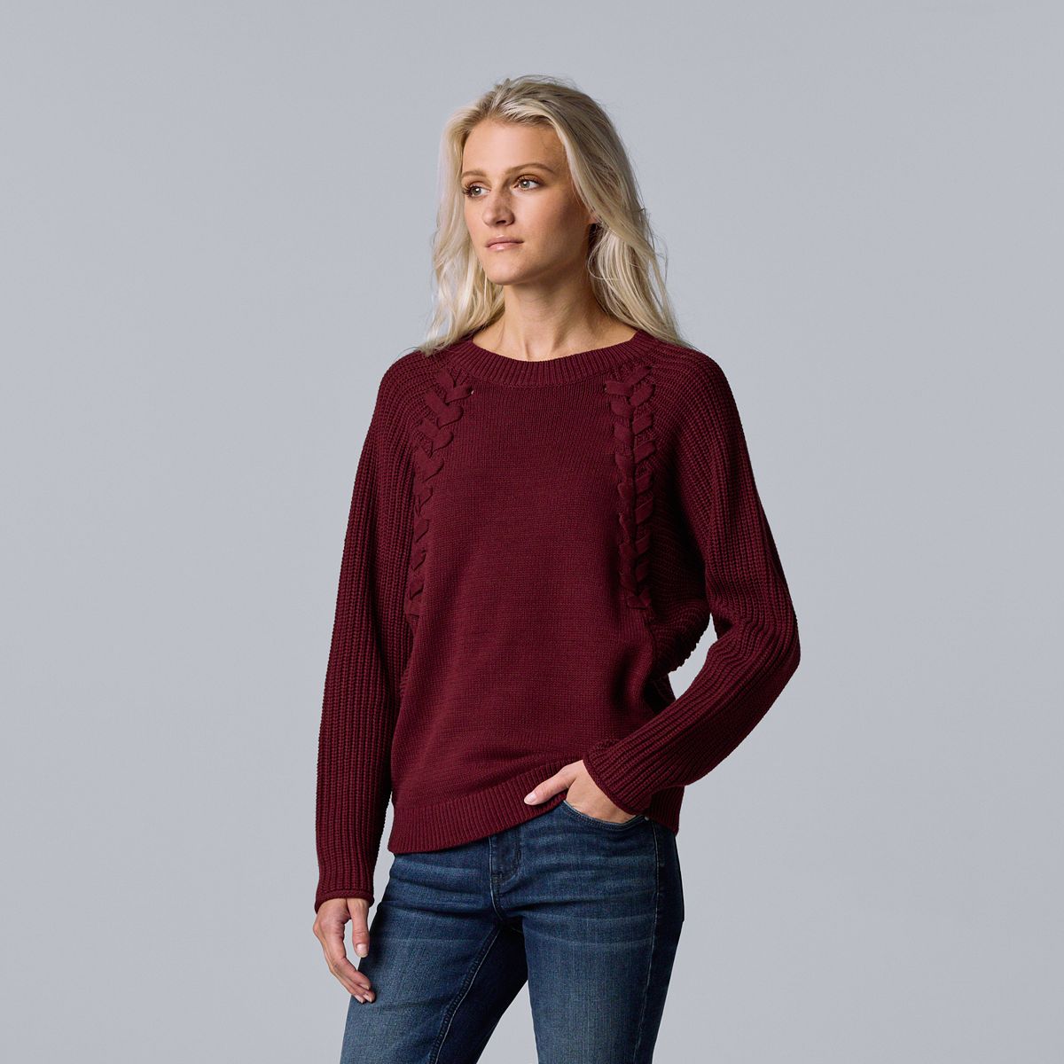 Simply Vera Vera Wang Braided Cable Dolman Sweater