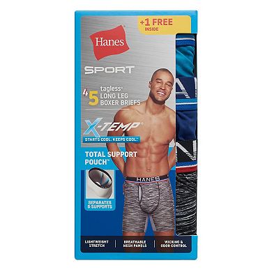 Men's Hanes Sport™ X-Temp® 4-pack + 1 Bonus Total Support Pouch™ Long ...