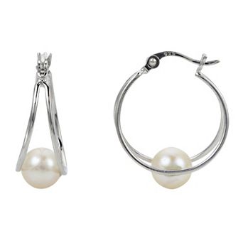 PearLustre by Imperial Sterling Silver Freshwater Cultured Pearl Split Wire Hoop Earrings
