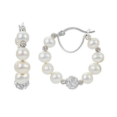 Coin Pearl Earrings - Large Silver Baroque - Natural  Lustrous Fresh‎ Water Pearl and Crystal Silver Earrings main image 2