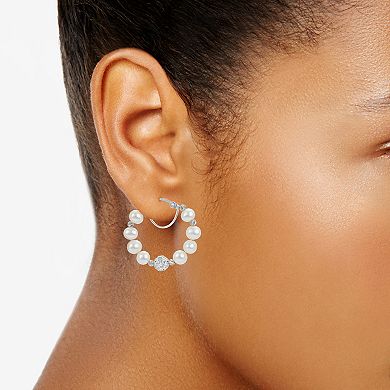 PearLustre by Imperial Sterling Silver Freshwater Cultured Pearl, Crystal Bead & Brilliance Bead Hoop Earrings