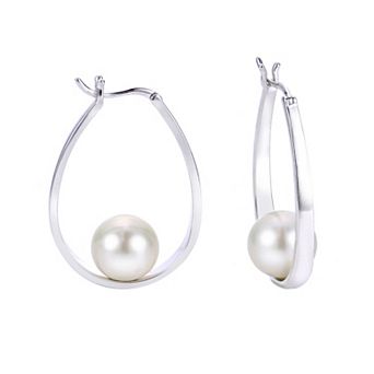 PearLustre by Imperial Sterling Silver Freshwater Cultured Pearl Drop Hoop Earrings