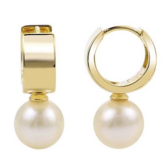 PearLustre by Imperial 14k Gold Over Silver Freshwater Cultured Pearl Huggie Hoop Earrings