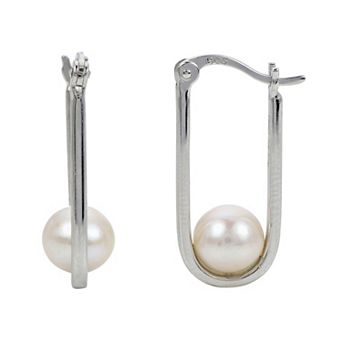 PearLustre by Imperial Sterling Silver Freshwater Cultured Pearl “U” Hoop Earrings