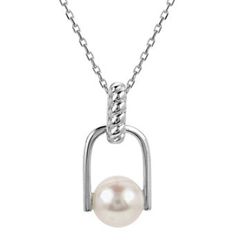 PearLustre by Imperial Sterling Silver Freshwater Cultured Pearl Twisted Top U Pendant Necklace