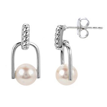 PearLustre by Imperial Sterling Silver Freshwater Cultured Pearl Twisted Wire Door Knocker Earrings