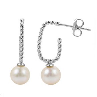 PearLustre by Imperial Sterling Silver Freshwater Cultured Pearl Twisted Wire 3/4 Hoop Earrings