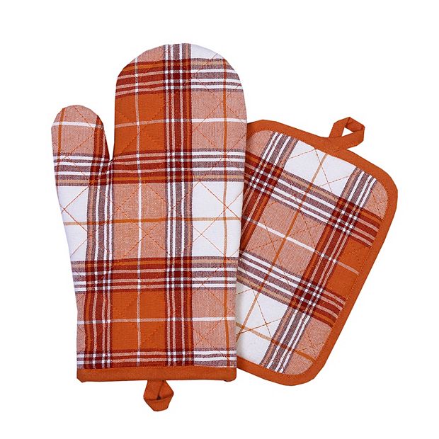 CUTE Celebrate Fall Autumn PLAID Oven Mitt & Pot Holder Set of 2