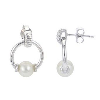 PearLustre by Imperial Sterling Silver Freshwater Cultured Pearl Twisted Wire Door Knocker Earrings