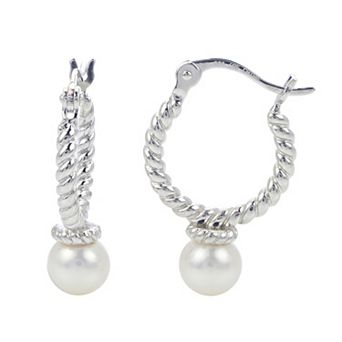 PearLustre by Imperial Sterling Silver Freshwater Cultured Pearl Twisted Wire Hoop Earrings