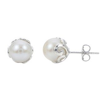 PearLustre by Imperial Sterling Silver Filigree Freshwater Cultured Pearl Stud Earrings