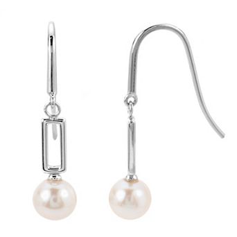 PearLustre by Imperial Sterling Silver Freshwater Cultured Pearl Paper Clip Link Drop Earrings