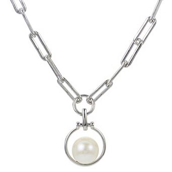 PearLustre by Imperial Sterling Silver Freshwater Cultured Pearl Paper Clip Link Necklace