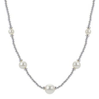 PearLustre by Imperial Freshwater Cultured Pearl & Sterling Silver Bead Station Necklace