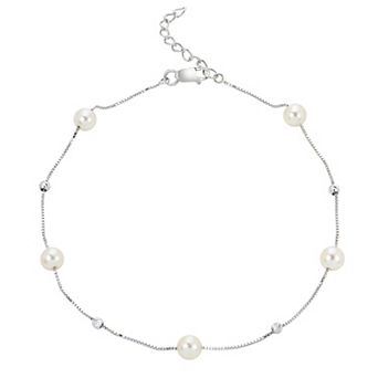 PearLustre by Imperial Sterling Silver Freshwater Cultured Pearl & Textured Bead Anklet