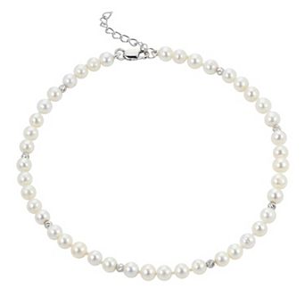 PearLustre by Imperial Sterling Silver Freshwater Cultured Pearl & Textured Bead Anklet