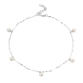PearLustre by Imperial Sterling Silver Freshwater Cultured Pearl & Dapped Bar Chain Anklet