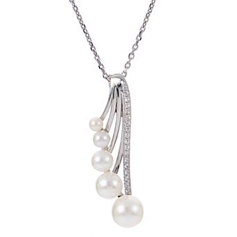 PearLustre by Imperial Sterling Silver Freshwater Cultured Pearl & White Topaz Journey Pendant Necklace
