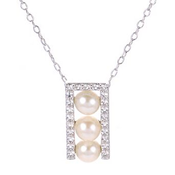 PearLustre by Imperial Sterling Silver Triple Freshwater Cultured Pearl & Lab-Created White Sapphire Drop Necklace