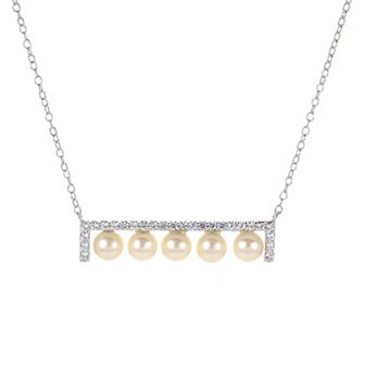 PearLustre by Imperial Sterling Silver Freshwater Cultured Pearl & Lab-Created White Sapphire Bar Necklace