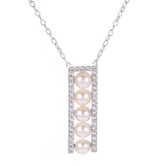 PearLustre by Imperial Sterling Silver Freshwater Cultured Pearl & Lab-Created White Sapphire Bar Drop Necklace