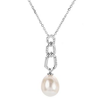 PearLustre by Imperial Sterling Silver Freshwater Cultured Pearl & Lab-Created White Sapphire Geometric Necklace