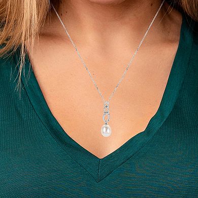 PearLustre by Imperial Sterling Silver Freshwater Cultured Pearl & Lab-Created White Sapphire Geometric Necklace