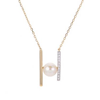 PearLustre by Imperial 14k Gold Freshwater Cultured Pearl & Diamond Accent Parallel Bar Necklace