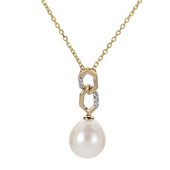 PearLustre by Imperial 14k Gold Freshwater Cultured Pearl & Diamond Accent Geometric Necklace
