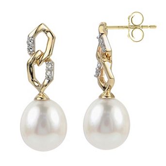 PearLustre by Imperial 14k Gold Cultured Pearl & Diamond Accent Geometric Drop Earrings