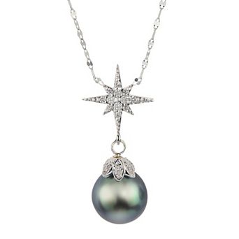 PearLustre by Imperial 14k White Gold Tahitian Cultured Pearl & 1/8 Carat T.W. Diamond Star Drop Necklace