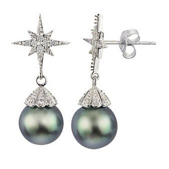 PearLustre by Imperial 14k White Gold Tahitian Cultured Pearl & 1/4 Carat T.W. Diamond Star Drop Earrings