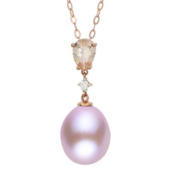 PearLustre by Imperial 14k Rose Gold Pink Freshwater Cultured Pearl, Morganite & Diamond Accent Pendant