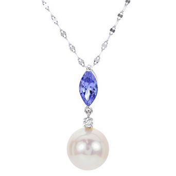 PearLustre by Imperial 14k White Gold Freshwater Cultured Pearl, Tanzanite & Diamond Accent Pendant