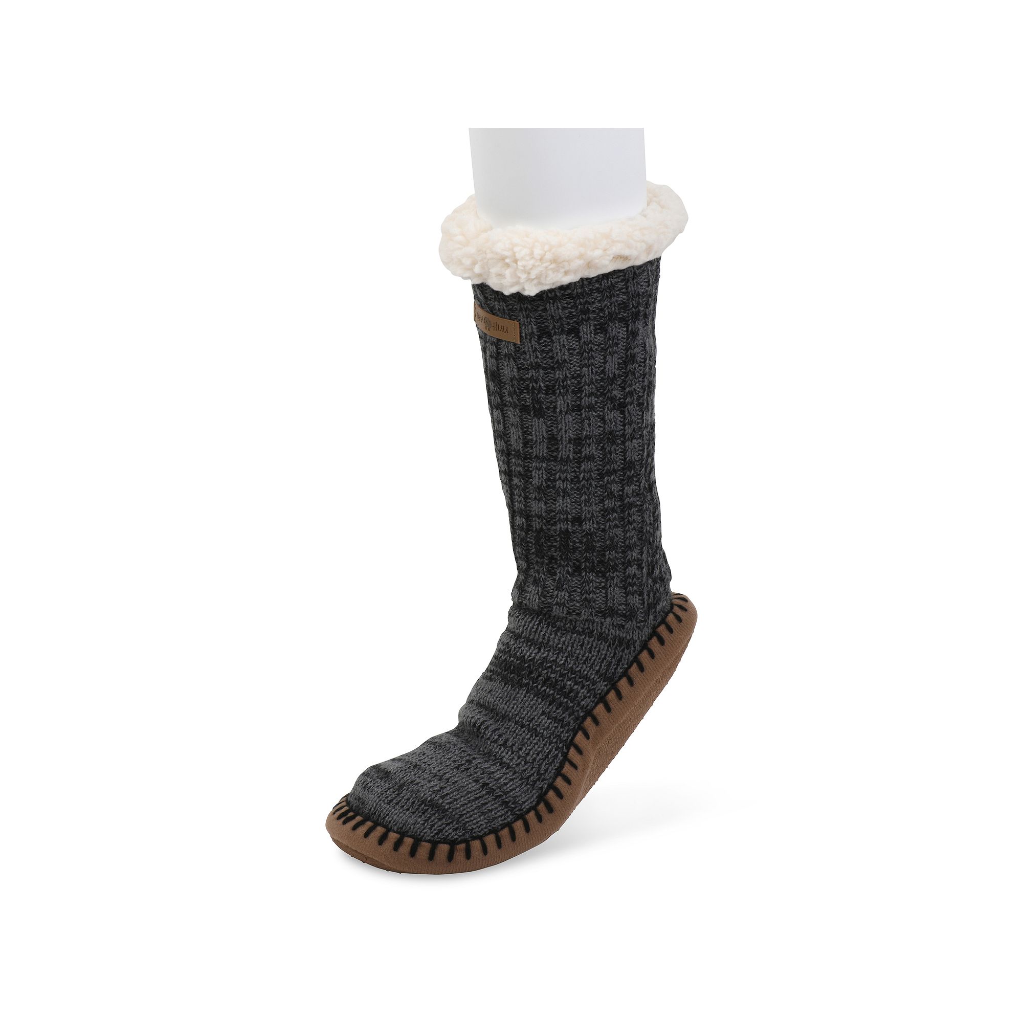 GaaHuu® Faux Shearling-Lined Mens Slipper Socks, Black Marl