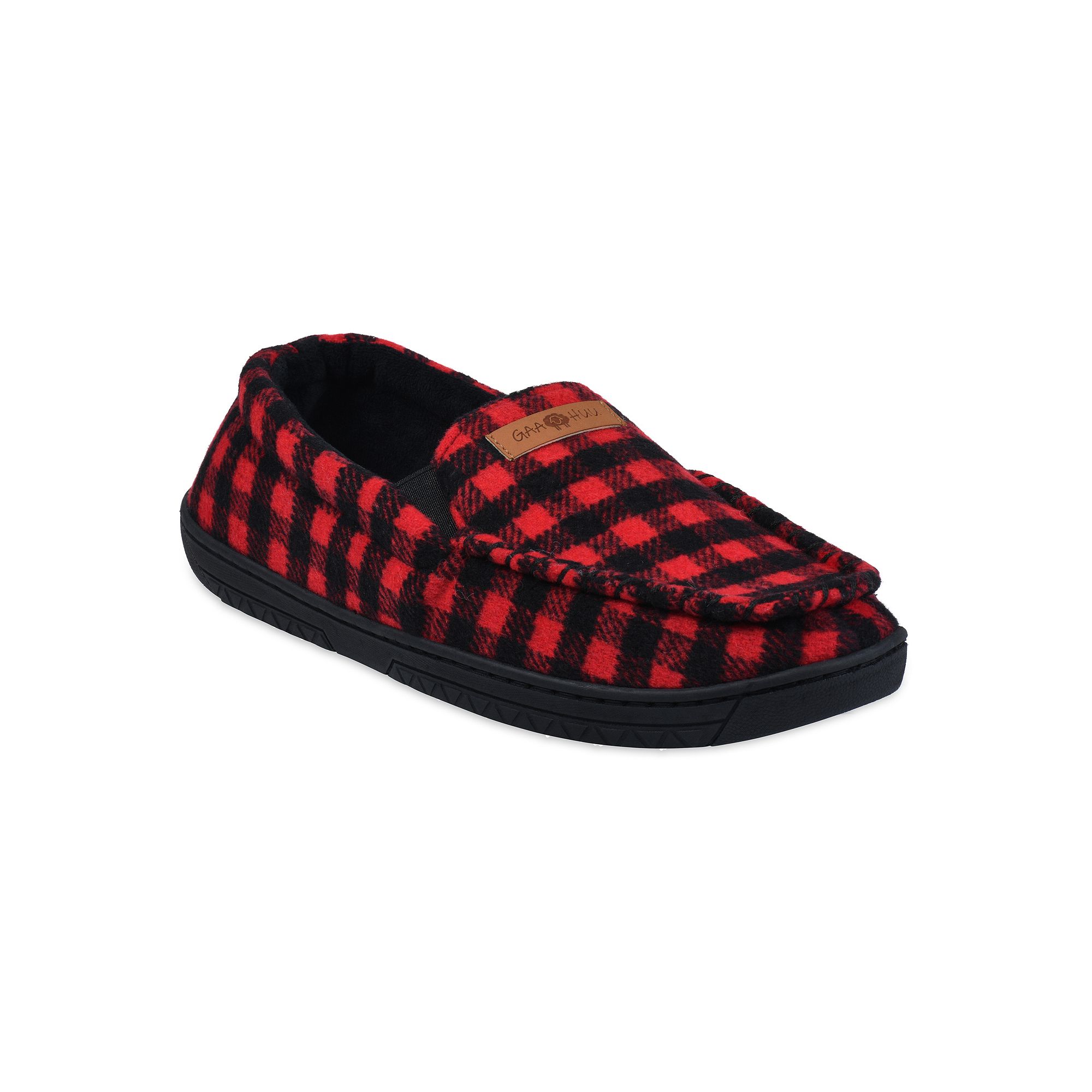 GaaHuu® Faux Wool Mens Moccasin Slippers, Size: Small, Buffalo Check