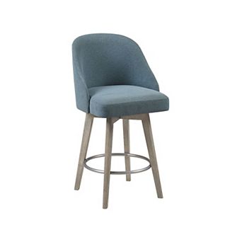 Madison Park Walsh Pearce Swivel Upholstered Counter Stool with Solid Wood Legs & Metal Footrest