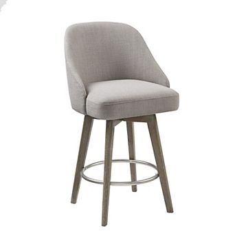 Madison Park Walsh Pearce Swivel Upholstered Counter Stool with Solid Wood Legs & Metal Footrest